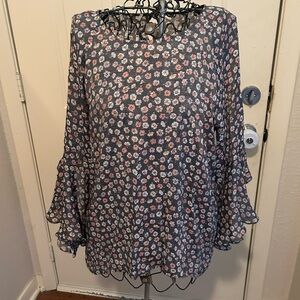 NWT LC Lauren Conrad Ruffled Floral Bell Sleeve Blouse